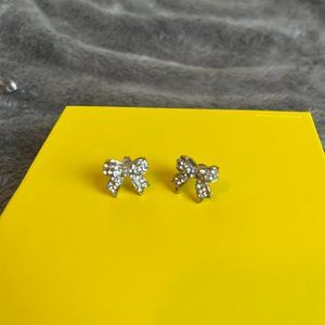 Vintage Rhinestone Bow Earring Set, Silver